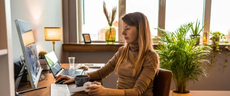 Modern remote work setup and distributed team collaboration